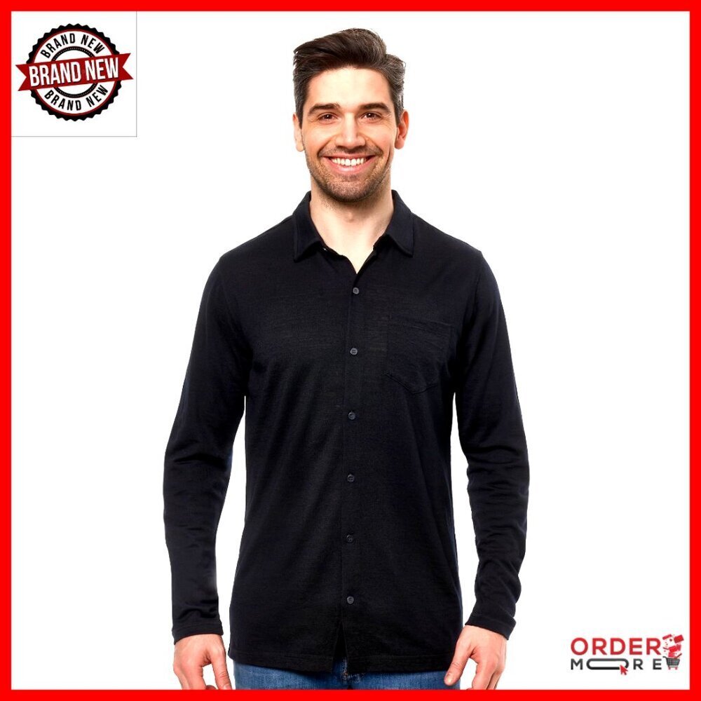 Men's 100% Merino Wool Button-Down Shirt Long Sleeve Breathable